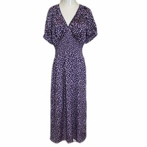 On 34th Lavender and Black Floral Print Satiny Midi Dress Size L